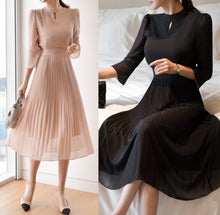 画像をギャラリービューアに読み込む, プリーツドレス スリットネック シフォンワンピ パーティー 式典
