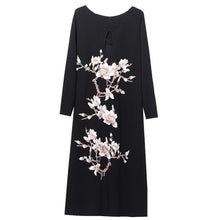 画像をギャラリービューアに読み込む, 女性大人気新品ゆったり背刺繍桜ワンピースレディー民族風痩せ ブラック