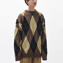 画像をギャラリービューアに読み込む, ユニセックス ニット セーター 柄 メンズ ゆったり アーガイル