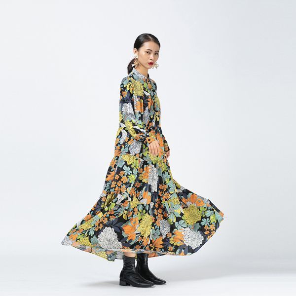 ワンピース レトロ 花柄 ボタニカル マキシ丈