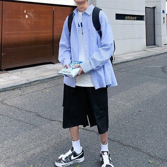 ファッション オーバーサイズ シャツ ストライプ カジュアル