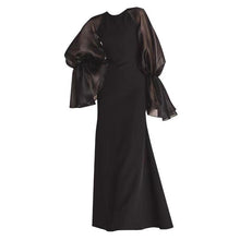 画像をギャラリービューアに読み込む, シースルーボリューム袖 ブラックパーティドレス 演奏会 二次会