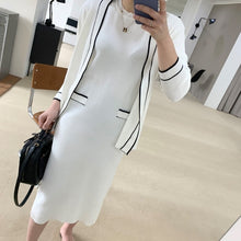 画像をギャラリービューアに読み込む, 配色ラインカーディガンワンピースセット2色