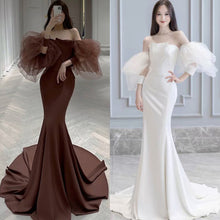 画像をギャラリービューアに読み込む, オフショルダー ボリューム袖 マーメイドドレス 2色