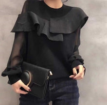 画像をギャラリービューアに読み込む, シースルーフリルニット  レデイース ブラック