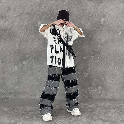 メンズ デニムパンツ クラッシュデニム ワイド ダメージ加工