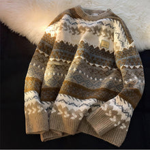画像をギャラリービューアに読み込む, メンズ ニット セーター ネイティブ柄 秋春コーデ 総柄 2色
