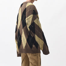 画像をギャラリービューアに読み込む, ユニセックス ニット セーター 柄 メンズ ゆったり アーガイル