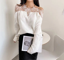 画像をギャラリービューアに読み込む, オフショルダー レース ニット レデイース  2色