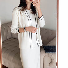 画像をギャラリービューアに読み込む, 配色ラインカーディガンワンピースセット2色