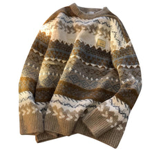 画像をギャラリービューアに読み込む, メンズ ニット セーター ネイティブ柄 秋春コーデ 総柄 2色