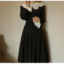 画像をギャラリービューアに読み込む, フラワーカラー　襟付き　フレアワンピース　シア襟ワンピース