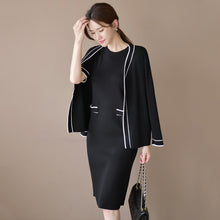 画像をギャラリービューアに読み込む, 配色ラインカーディガンワンピースセット2色
