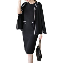 画像をギャラリービューアに読み込む, 配色ラインカーディガンワンピースセット2色