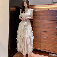 画像をギャラリービューアに読み込む, ワンピース 半袖 パーティードレス ボリュームスカート 2色