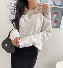 画像をギャラリービューアに読み込む, オフショルダー レース ニット レデイース  2色