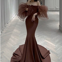 画像をギャラリービューアに読み込む, オフショルダー ボリューム袖 マーメイドドレス 2色