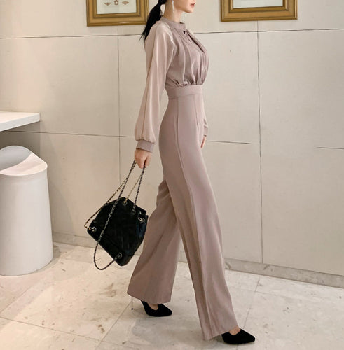 袖シフォンハイウエストジャンプスーツ 2色