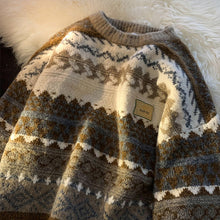 画像をギャラリービューアに読み込む, メンズ ニット セーター ネイティブ柄 秋春コーデ 総柄 2色