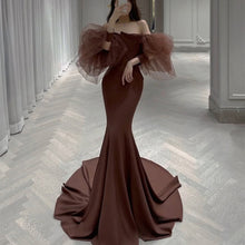 画像をギャラリービューアに読み込む, オフショルダー ボリューム袖 マーメイドドレス 2色