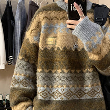 画像をギャラリービューアに読み込む, メンズ ニット セーター ネイティブ柄 秋春コーデ 総柄 2色