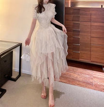 画像をギャラリービューアに読み込む, ワンピース 半袖 パーティードレス ボリュームスカート 2色
