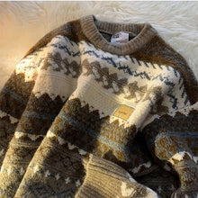 画像をギャラリービューアに読み込む, メンズ ニット セーター ネイティブ柄 秋春コーデ 総柄 2色
