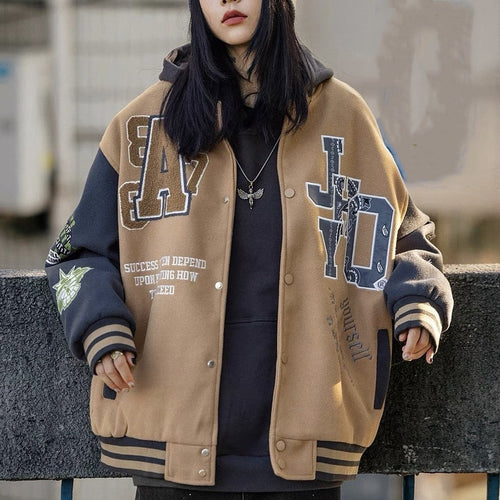 スタジャン ロゴ ユニセックス ドロップショルダー ルーズ