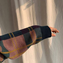 画像をギャラリービューアに読み込む, ブロッキングチェック柄セーター ニット レトロ