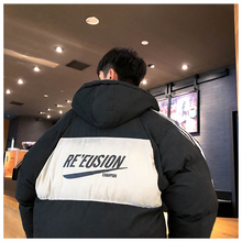 画像をギャラリービューアに読み込む, ジャケット ダウンジャケット無地 黒 中綿ブルゾン メンズ フード 大きいサイズ 秋冬