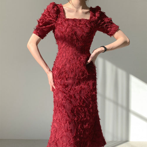 ミディアム ドレス スクエアネック パーティー  3色