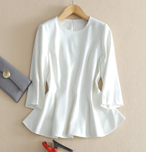 画像をギャラリービューアに読み込む, ペプラム エレガント シャツ ブラウス オフィス 綺麗 無地 3色