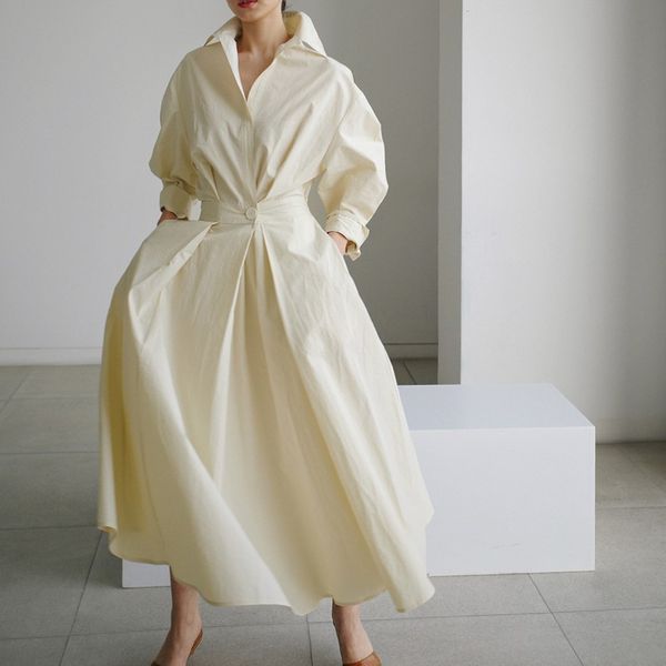 ワンピース 長袖 Ａライン スキッパー ロング丈