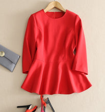 画像をギャラリービューアに読み込む, ペプラム エレガント シャツ ブラウス オフィス 綺麗 無地 3色