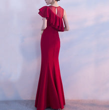 画像をギャラリービューアに読み込む, パーティードレス マーメイド フリル マキシ丈 スリット 無地