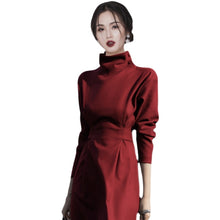 画像をギャラリービューアに読み込む, レディース ワンピース ロング 長袖 ハイネック エレガント 3色