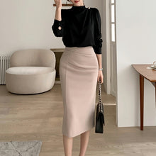 画像をギャラリービューアに読み込む, 伸縮性 タイト スカート ミディ丈 通勤 オフィス  ２色