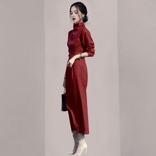 レディース ワンピース ロング 長袖 ハイネック エレガント 3色