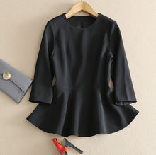 画像をギャラリービューアに読み込む, ペプラム エレガント シャツ ブラウス オフィス 綺麗 無地 3色