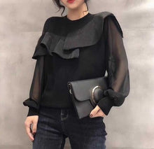 画像をギャラリービューアに読み込む, シースルーフリルニット  レデイース ブラック