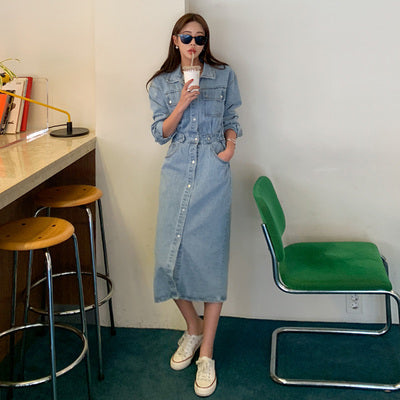 デニムワンピース サイドベルト ポケット