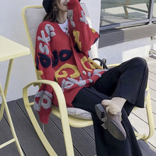 画像をギャラリービューアに読み込む, カーディガン ルーズニット ボア 英字ロゴ オーバーサイズ