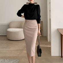 画像をギャラリービューアに読み込む, 伸縮性 タイト スカート ミディ丈 通勤 オフィス  ２色