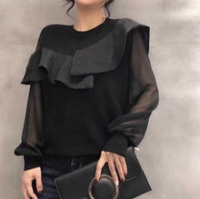 画像をギャラリービューアに読み込む, シースルーフリルニット  レデイース ブラック