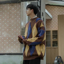 画像をギャラリービューアに読み込む, ユニセックス ニット セーター 柄 メンズ ゆったり アーガイル