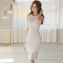 画像をギャラリービューアに読み込む, 総レース お呼ばれ ノースリ ホワイト ワンピース ドレス
