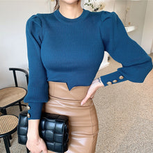 画像をギャラリービューアに読み込む, パフショルダー ゴールドボタン ニット　5色