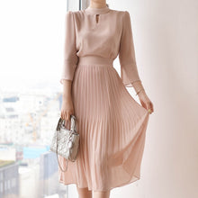 画像をギャラリービューアに読み込む, プリーツドレス スリットネック シフォンワンピ パーティー 式典