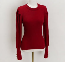 画像をギャラリービューアに読み込む, パフショルダー ゴールドボタン ニット　5色