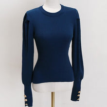 画像をギャラリービューアに読み込む, パフショルダー ゴールドボタン ニット　5色